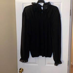 Ashley Stewart Plus Size 22/24W Black Flower Ruffle Neck Sweater Full Sleeve